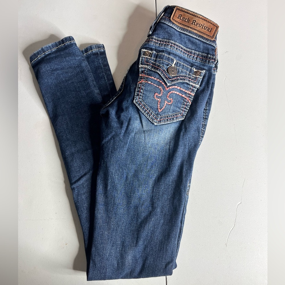 Rock Revival size 24 Alivia skinny jeans dark wash distressed